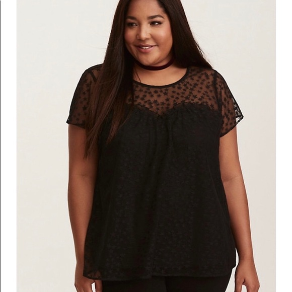 Torrid Star Mesh Black Short Sleeve Blouse Top - Picture 2 of 6